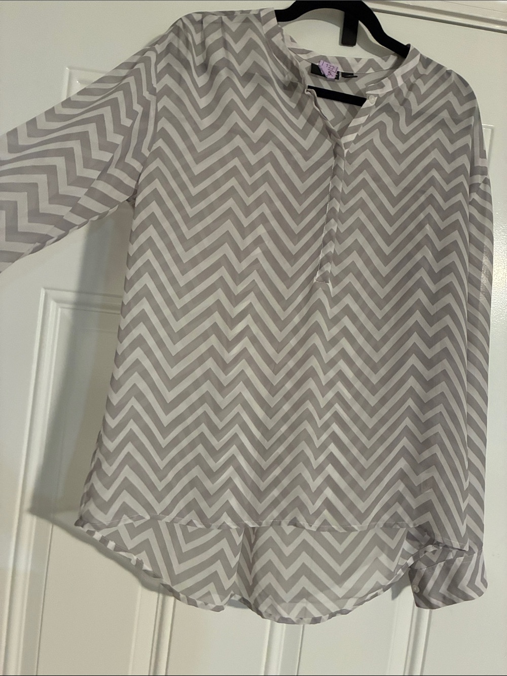 a.n.a Gray & White Chevron V-Neck Tunic
